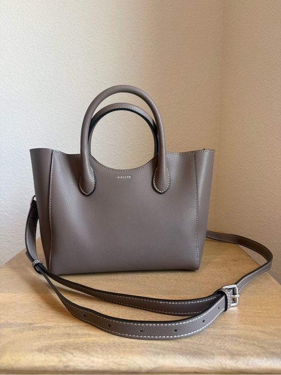 Aalyn Handbags - Taupe Gray Pebbled Leather Satchel with Detachable Strap